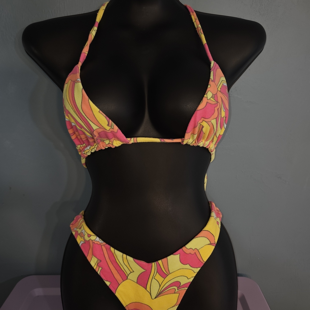 Frankie's Bikinis Pink and Yellow Swirl Bikini